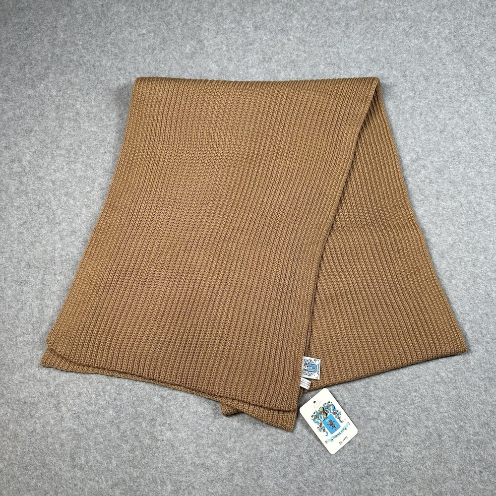 Portolano‎ 100% Extra Fine Merino Wool Rib Knit Camel Scarf Unisex Italy